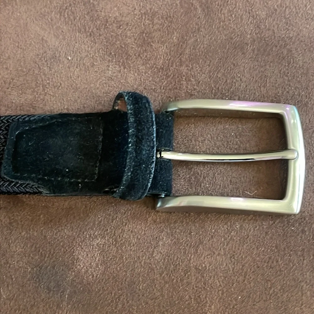 Men's Black Woven Belt Size 34 with Silver Buckle